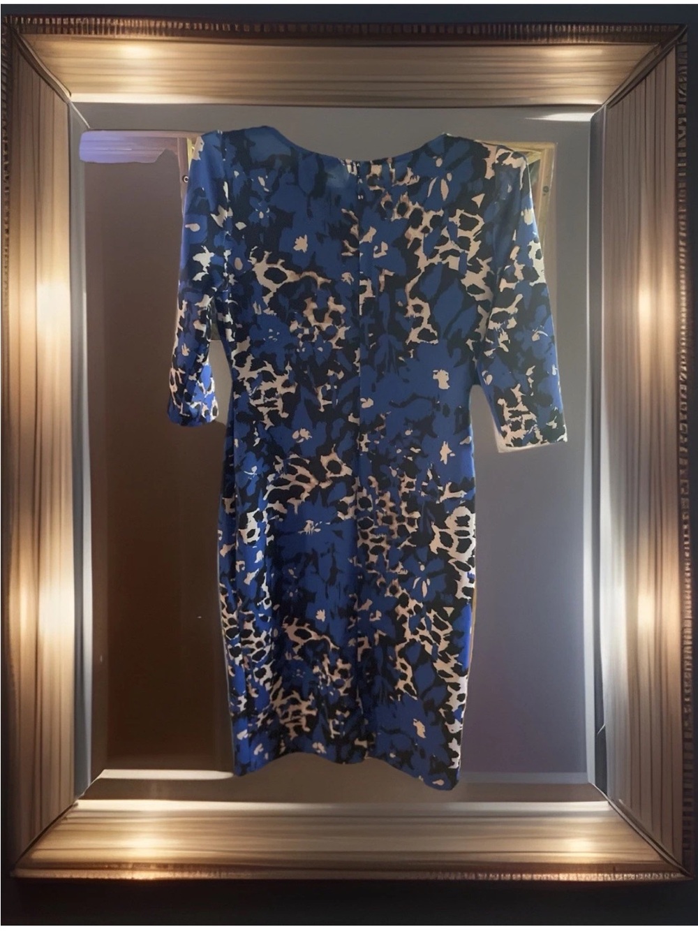 Blue Floral-Print Long Sleeve Sheath Dress